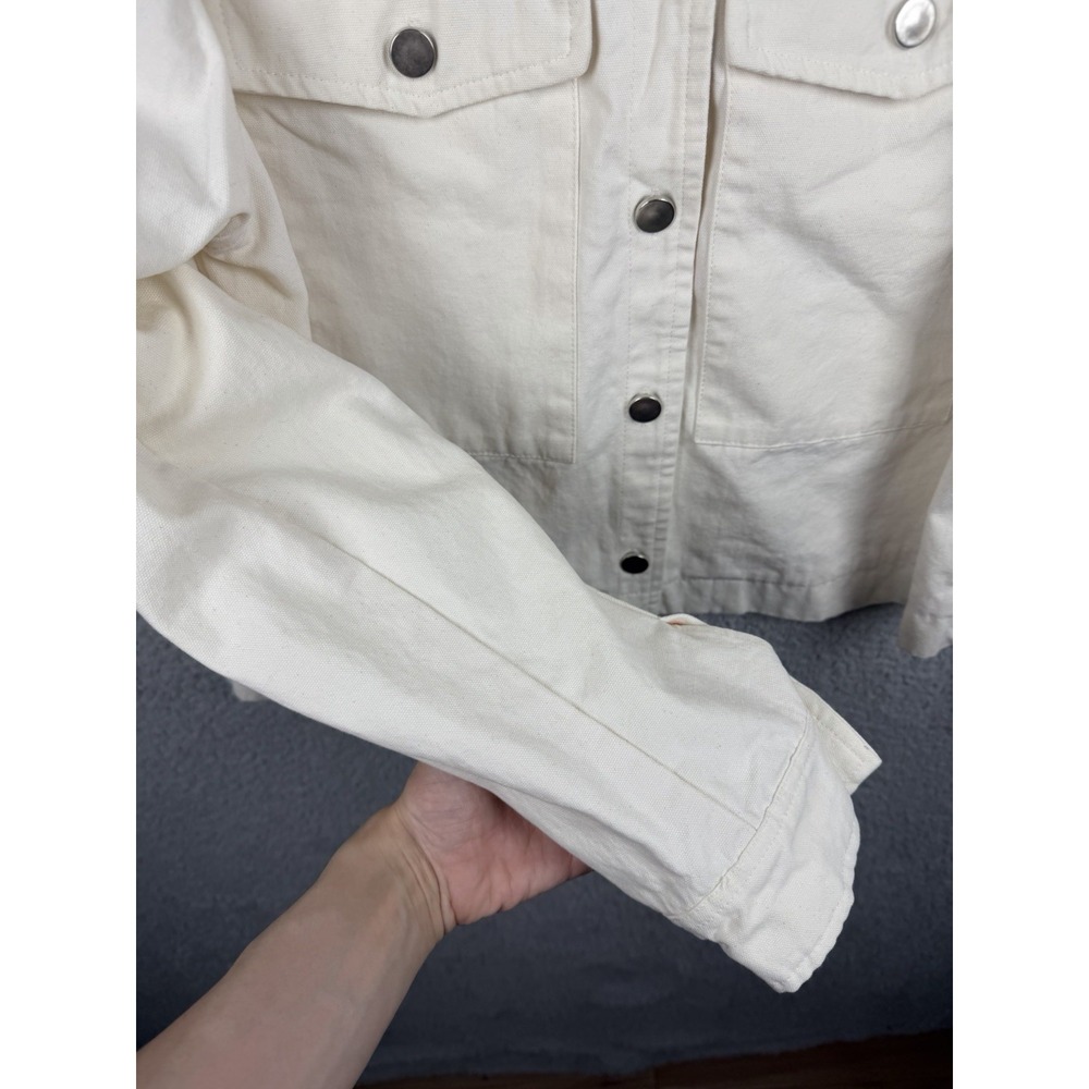 Dolan Women's Floral Embroidered Cream Cotton Trucker Jacket Sz L - Picture 7 of 12
